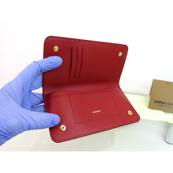 $530 BURBERRY ROWE RED LEATHER LOGO FOLDING BILL SNAP CLUTCH CONTINENTAL WALLET - Picture 2 of 14